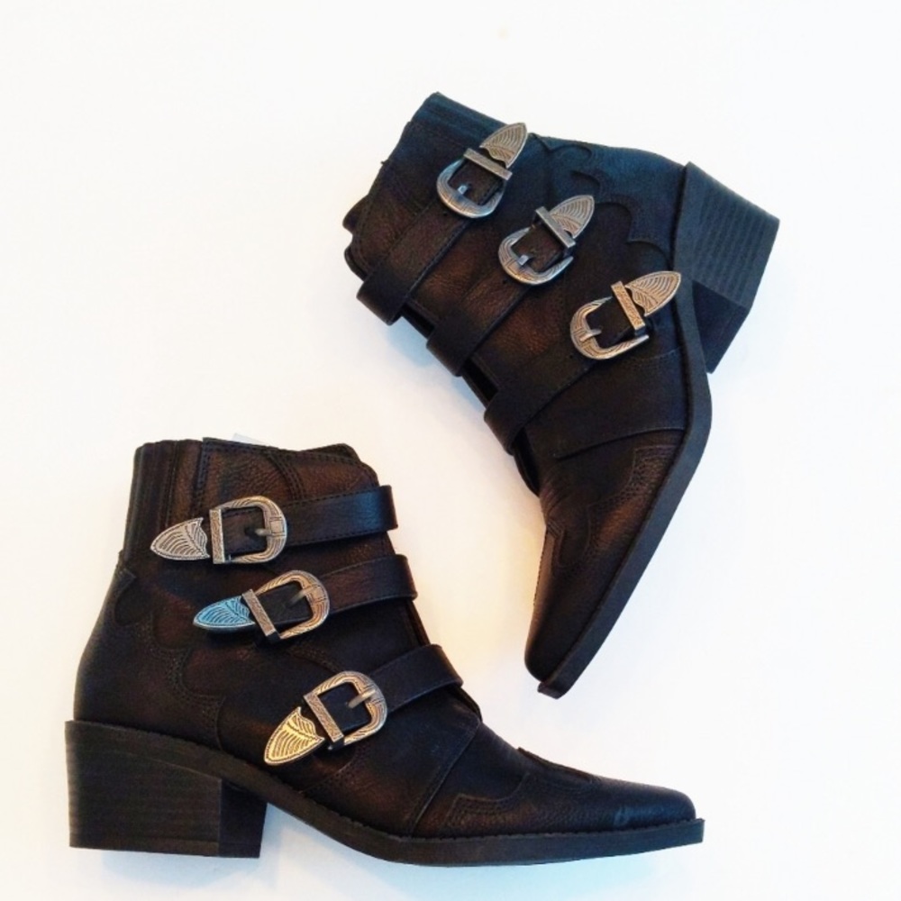 Black western style booties with buckles